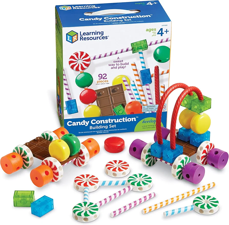 Learning Resources Candy Construction Building Set - 92 Pieces, Ages 4+,Toddler Learning Toys, Fine Motor Building Toy, Preschool Toys, STEM Toys