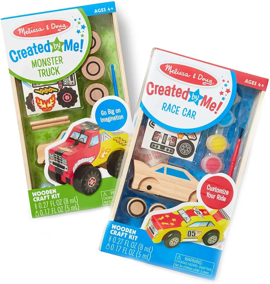 Melissa & Doug Decorate-Your-Own Wooden Craft Kits Set - Race Car and Monster Truck