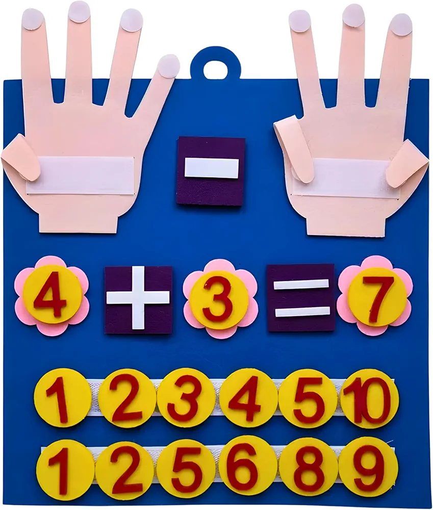 Montessori Kindergarten Math Toys Felt Finger Math Numbers w/Hanging Loop, Felt Boards for 3+, Math Games for Kindergarten, Homeschool Curriculum, Multiplication Board, Social Emotional Learning