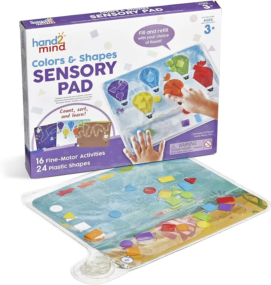 hand2mind Colors & Shapes Sensory Pad, Occupational Therapy Toys, Fine Motor Toys, Toddler Sensory Toys, Sensory Water Mat, Sensory Play Therapy Toys, Calming Toys for Kids, Calm Down Corner Supplies