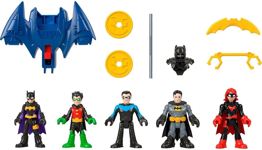 Fisher-Price Imaginext DC Super Friends Batman Toys Family Multipack Figure Set, 5 Characters & 7 Accessories for Kids Ages 3+ Years