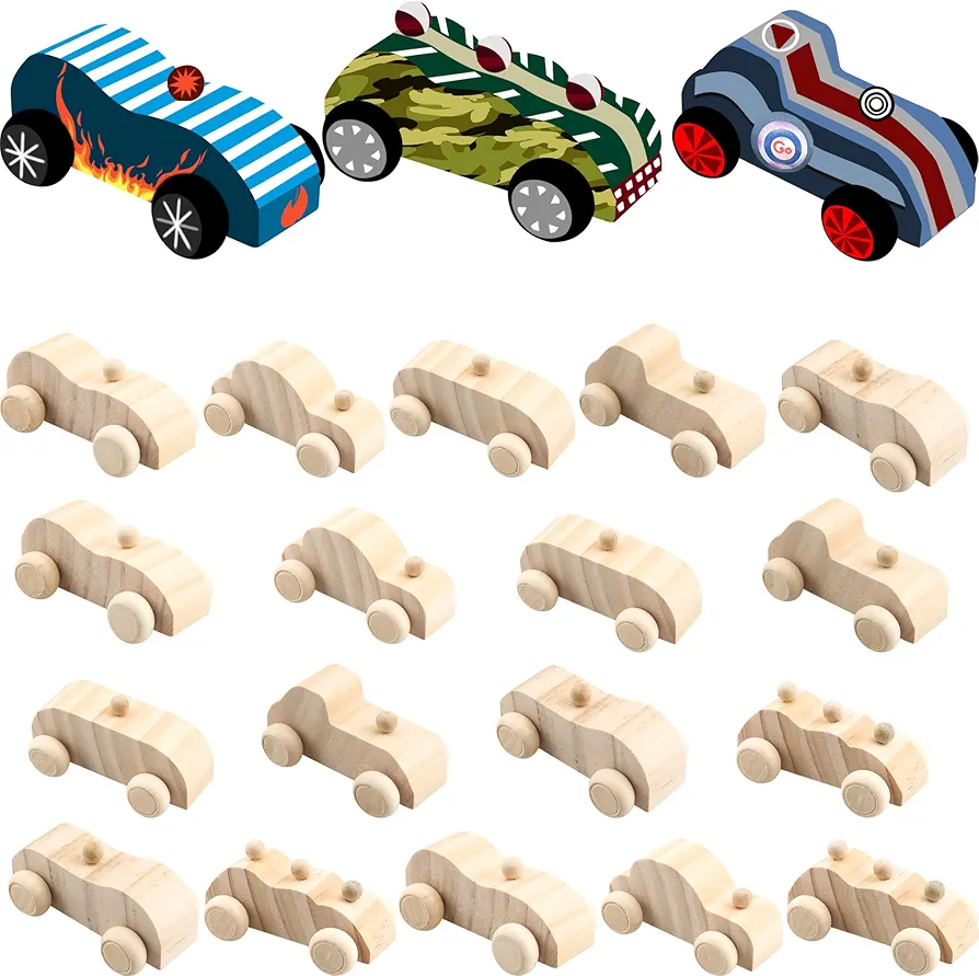 18 Pack DIY Wood Car Toys Unfinished Wooden Cars to Paint Wooden Craft Cars for Home Activities Craft Projects Family Time Handicraft