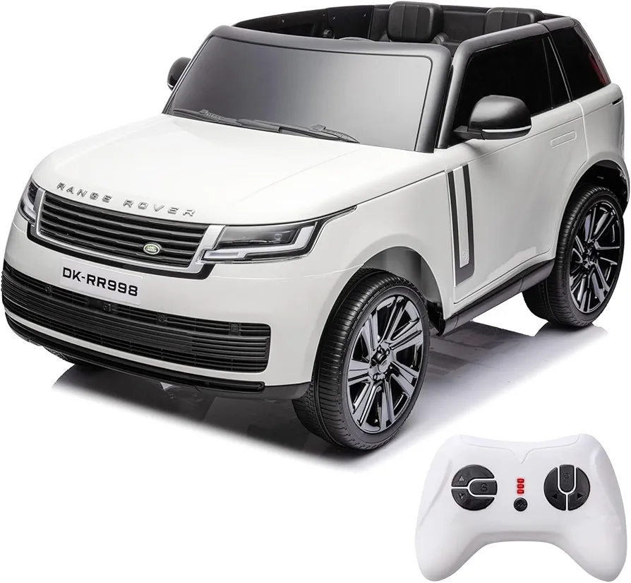 24V Kids Ride on Truck Car 2 Seater, Licensed Land Rover Electric Vehicles Car Ride on Toys with Parent Remote Control, Spring Suspension, Wireless Music, 3 Speeds, White