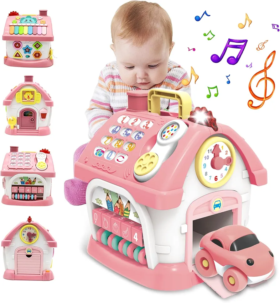 Montessori Toys for 1+ Year Old Girl - Toddler toys age 1-2, 8-in-1 Toys with Sound/Lights/Music/Clock/Telephone/Car,Smart Learning Home