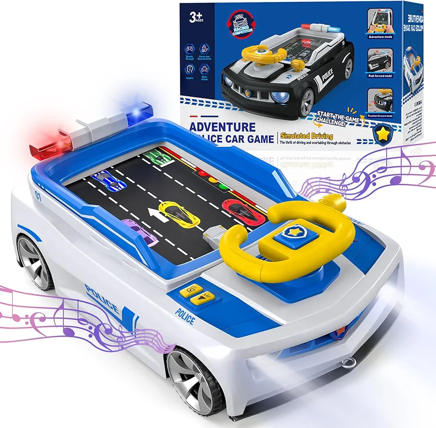 Kids Musical Steering Wheel Toy for Boys Driving Police Car Game, Kids Simulation Driving Toy for Kids Ages 4-8,Educational Toys for Kids 3 4 5 6 7 8 Year Old Boys Birthday Gifts