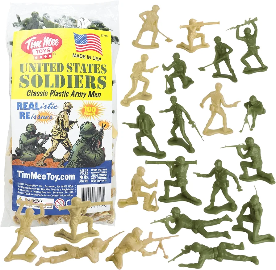 TimMee Plastic Army Men - OD Green vs Tan 100pc Toy Soldier Figures Made in USA