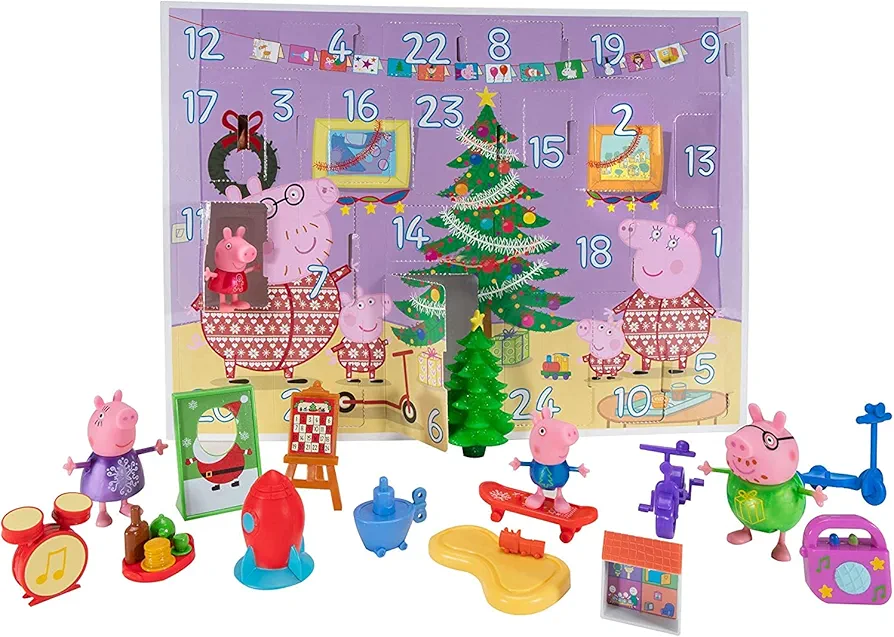 Peppa Pig Holiday Advent Calendar for Kids, 24-Pieces - Includes Family Character Figures & Accessories from The World of Peppa Pig - Toy Christmas Gift for Boys & Girls - Ages 2+