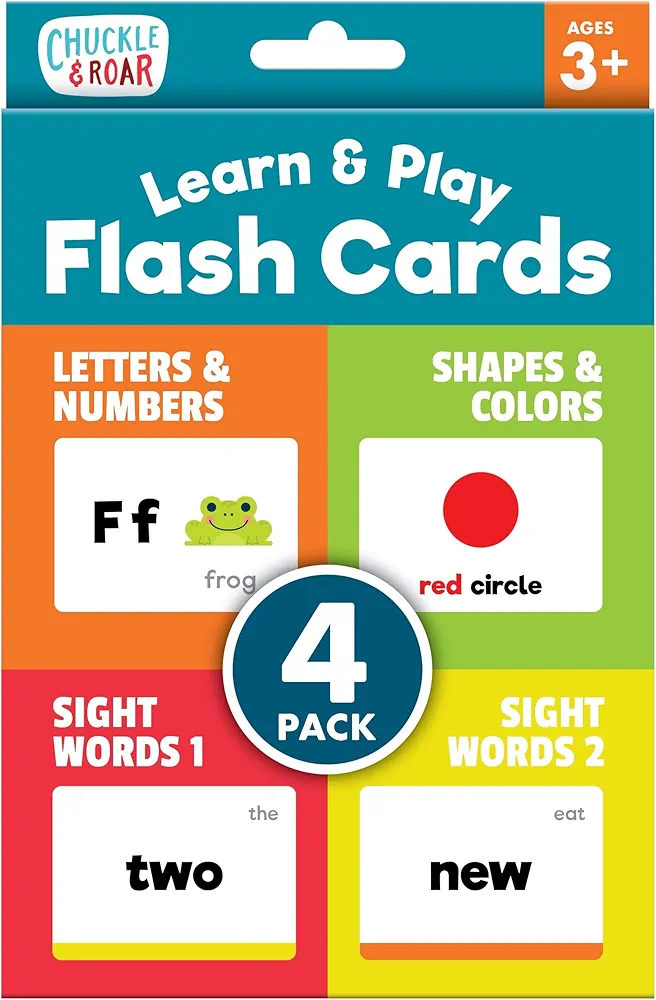 Chuckle & Roar - Learn & Play Flash Cards 4pk - Classroom Must Have for Preschool - Learn The Alphabet, Numbers, and Sight Words - Fun and Engaging for Toddlers