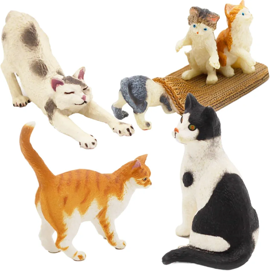 Gemini&Genius 6Pcs Cat Toys for Kids, Cat Figurines, Realistic Kitten Toys for Toddlers, Funny Pet Animal Toys, Cute Cats Action Figures for Cake Toppers, Birthday Gifts for Kids