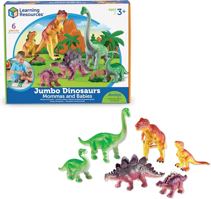 Learning Resources Jumbo Dinosaurs I Mommas and Babies I T-Rex, Stegosaurus, and Brachiosaurus, 6 Animals, multi-color