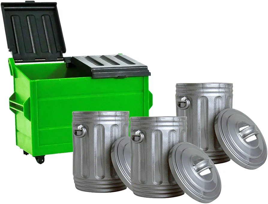 Green Dumpster & 3 Trash Cans for Wrestling Action Figures