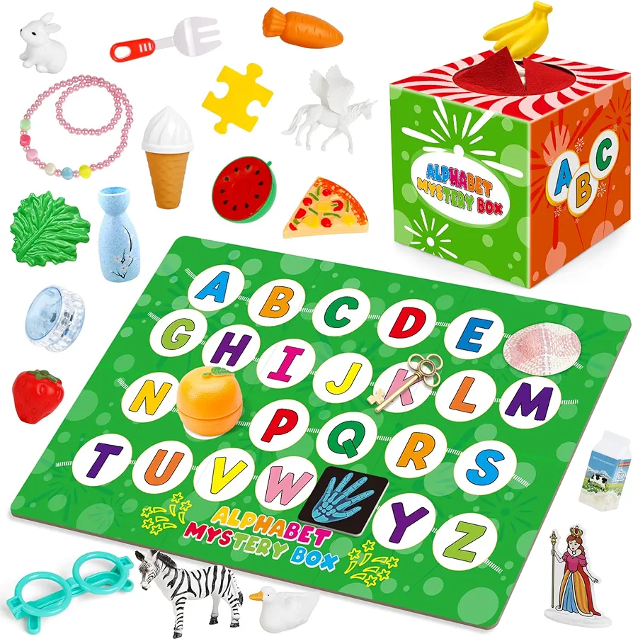 Alphabet Mystery Box for Kids,26 PCS ABC Learning Toys,Letters Sorting Matching Games for Toddlers,Letter Sounds,Speech Therapy Fine Motor Toys for Preschool Kindergarten Classroom