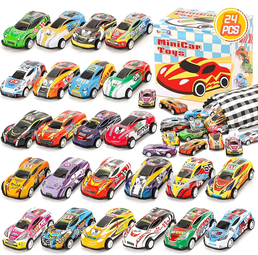 Toy Cars for Kids, 24Pcs Race Cars Pull Back Cars Playsets with Storage Bags,Party Favors Kids Prizes Fillers Bulk Gifts for Boys and Girls Car Game Treasure Chest