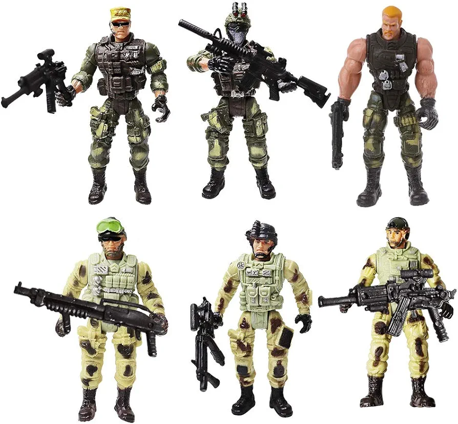 6 Pcs Soldier Action Figure Toy Army Men with Weapon Accessories/SWAT Team Figure Military Playset for Boys Girls, Great Gift as Christmas, Birthday (6 Modern Soldier)