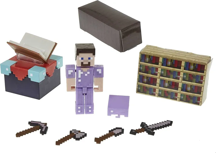 Mattel Minecraft Enchanting Room with 3.25-in Steve Figure & Accessories, Storytelling Adventure Play Set, Complete Play in a Box, Gift for Kids Ages 6 and Older