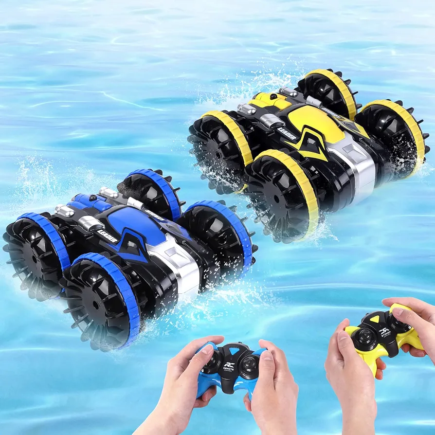 Amphibious Remote Control Cars Toys for Boys 5-12,Remote Control Boats RC Stunt Cars for Kids 2.4GHz 4WD Off Road Waterproof Monster Truck Vehicles All Terrain Water Beach Pool Toy Xmas Birthday Gifts