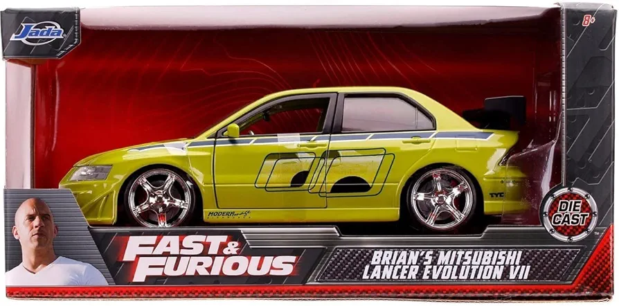 Jada Toys Fast & Furious 1:24 Brian's Mitsubishi Lancer Evolution VII Die-cast Car, Toys for Kids and Adults, Lime Green (99788)