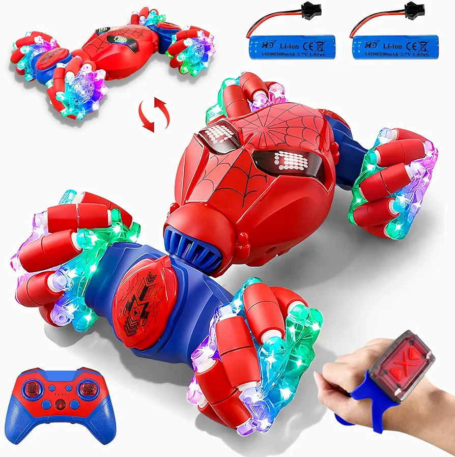 S-pider Rc Gesture Sensing Stunt Car Toys for Boys 4-12 Years Old, Drift Hand Control Remote Control Cars with Light & Music, 360°Rotation Double Side Cars Birthday Gifts for Kids Age 5 6 7 8 9 10 11