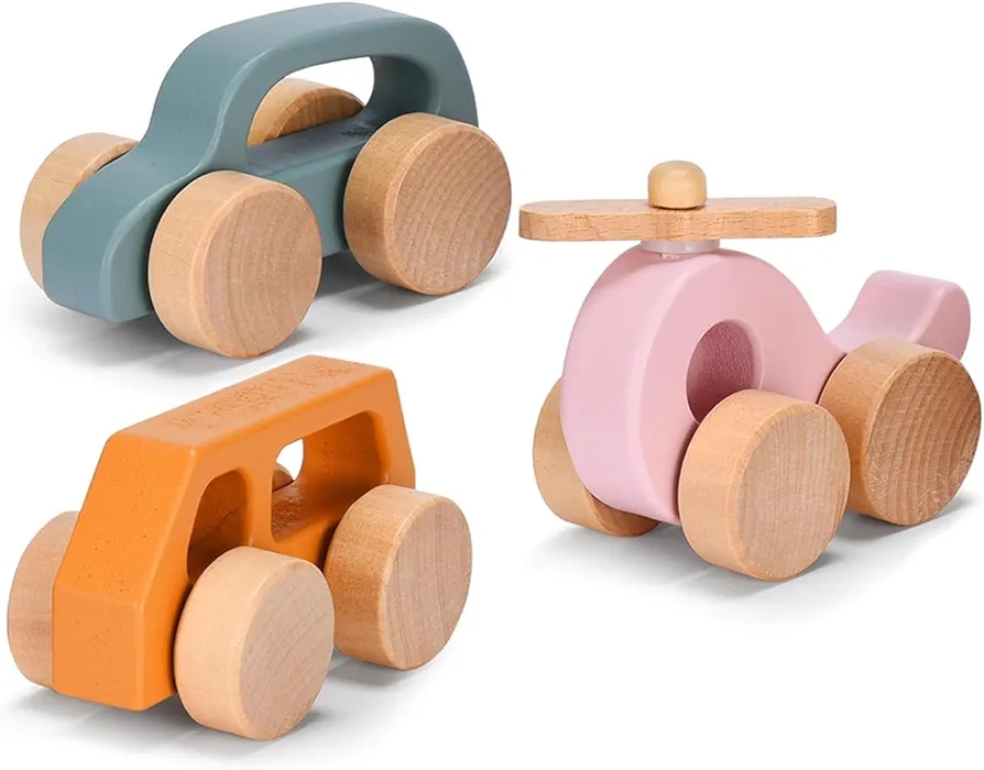 Childlike Behavior Wooden Car for Toddler - Wood Push Truck Vehicle - Montessori Inspired Wooden Rattle Teething toys - Baby Wood Cars for Kids, Boys, & Girls