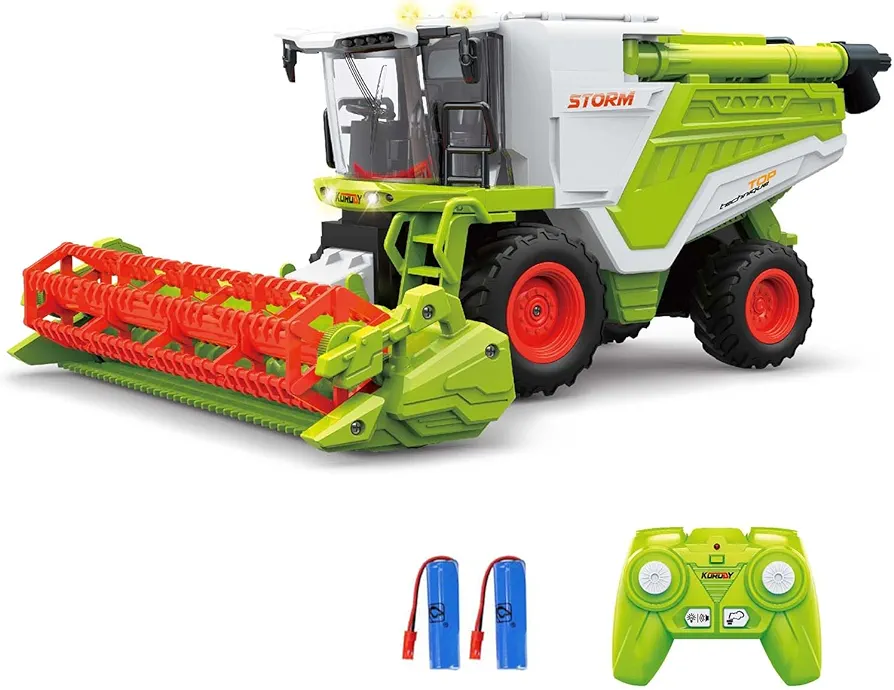 RC Farm Tractor Toy for Kids, 2.4G Remote Control Combine Harvester Truck with Sounds, Lights & Spray, 1:24 High Simulation Toddlers Vehicle Toys, Christmas Birthday Gift for Boys Girls 3-8