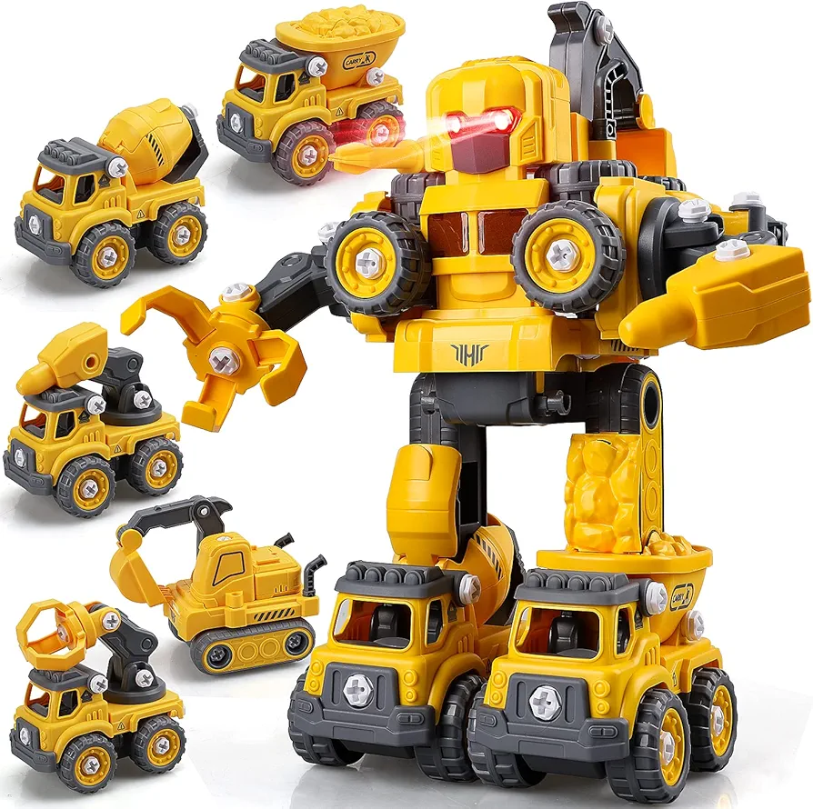 TOY Life Toys for 3 4 5 6 7 Year Old Boys Construction Vehicles Transform Robots Toys for Kids 5 in 1 Robot Toys for Kids 5-7 Construction Toys for Boy Vehicle Transformer Cars Best Gifts for Boys