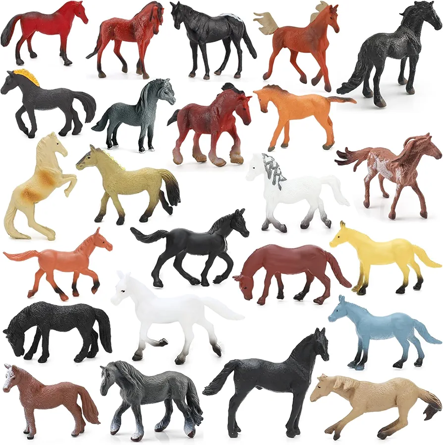 ONEST 24 Pieces Mini Horse Figurines Playset Hand Painted Tiny Horse Realistic Detailed Plastic Horse Figures Toys for Kids Adults