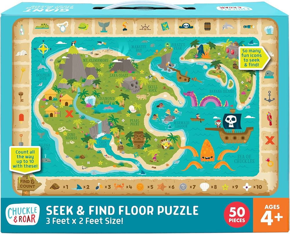 Chuckle & Roar - Seek & Find Treasure Hunt Puzzle - Engaging and Educational puzzles for kids - Larger pieces designed for preschool hands - 50 PC Floor Puzzle