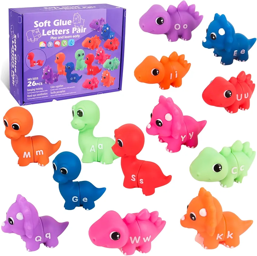 Alphabet Letter Matching Dinosaur Toys - 26 Alphabet Recognition Matching Games, 13pcs Double-Sided ABC Preschool Learning Toys Classroom Must Haves Toddler Activities Fine Motor Toy (Letters)