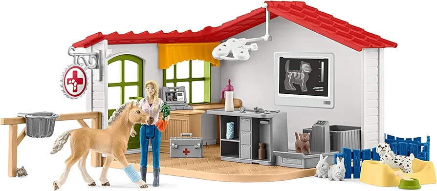 Schleich Farm World — 43-Piece Veterinarian Kit for Kids, Vet Playset with Vet Doll, Pets, Exam Table and Other Accessories, Farm Animal Toys for Kids Ages 3+