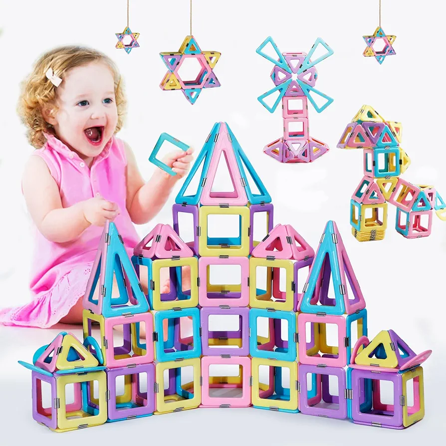 Magnetic Tiles 80pcs Magnet Building Blocks Set Creative Stacking Toys for Kids, 3D DIY Construction Kit Preschool Child Montessori Toys STEM Learning Toys Gifts for Girls Boys 3 4 5 6 7 Years