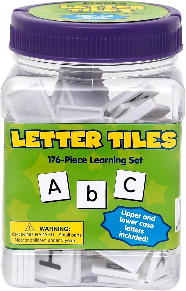 Eureka Tub Of Letter Tiles Back to School Classroom Supplies Educational Toy, 1'' x 1'' tiles, 176 pc