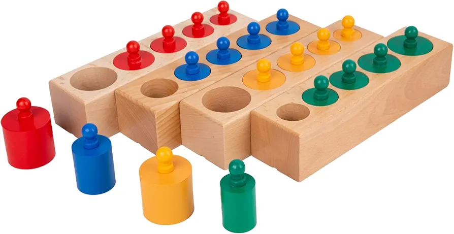 Adena Montessori Knobbed Cylinders Blocks Home Preschool Toys (Colorful Knobbed Cylinders)