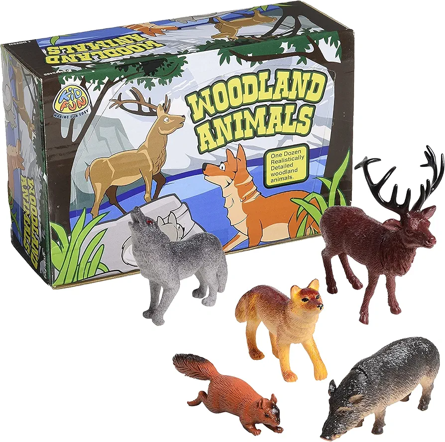 U.S. Toy Woodland Animals Figurines, Assorted Forest Animals Figures, Styles and Colors, Lot of 12, Toys for Kids 3-5 and Older