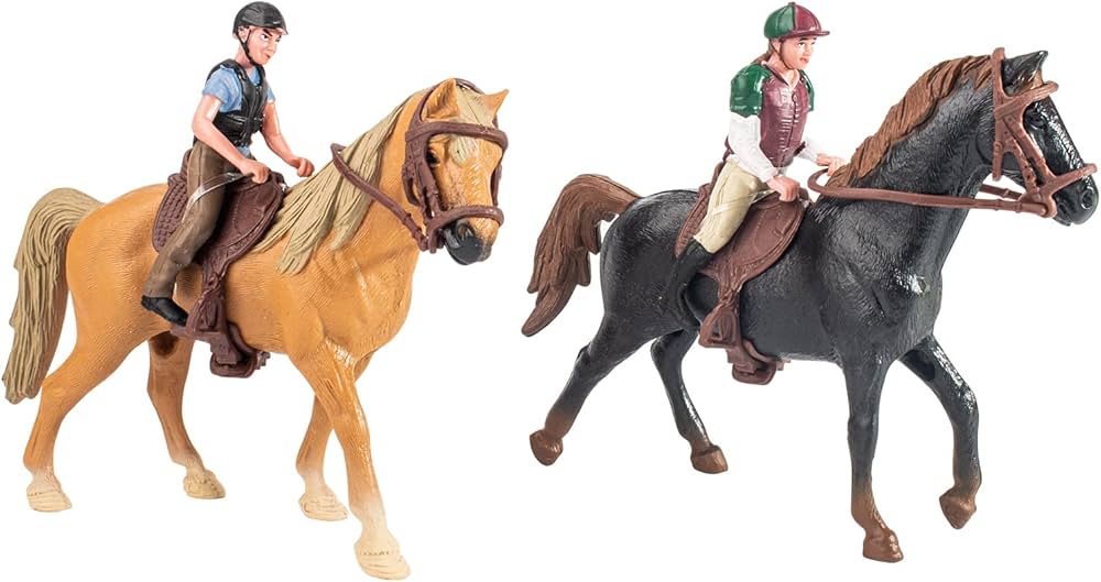 People Horse Riding Figurine Realistic Riding People Action Figure Plastic Horse Rider Model for Farm Animal, Set of 2