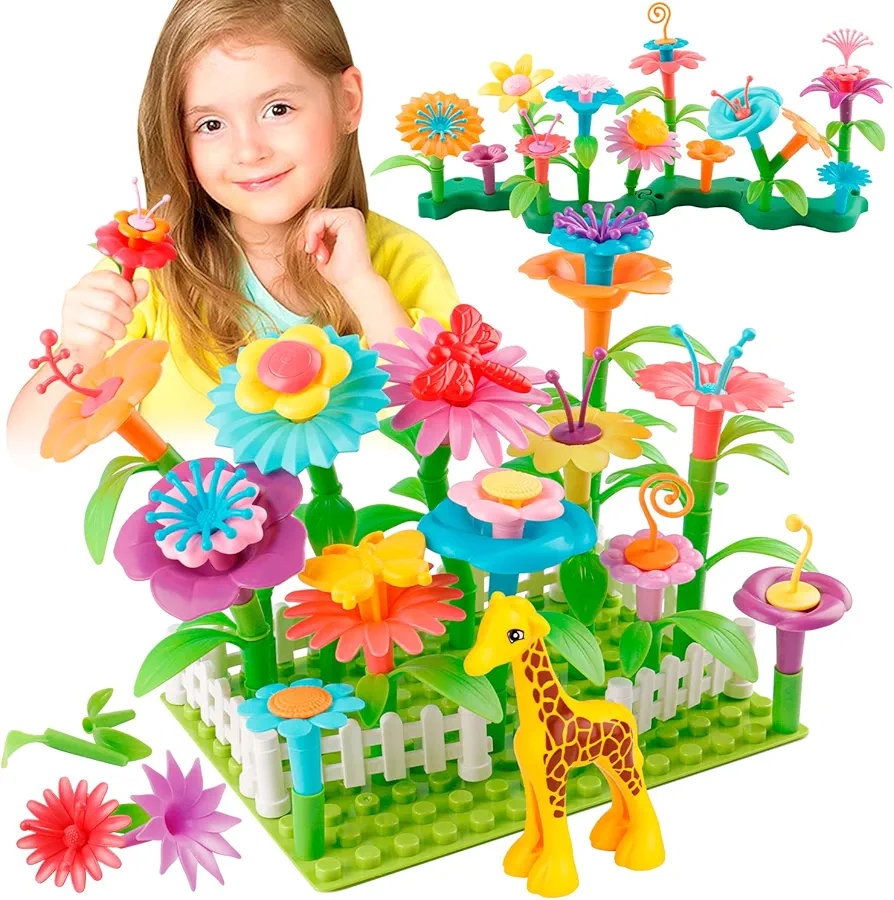 Flower Garden Building Toys for Toddler Girls - Stem Toys for 3 4 5 6 Year Old Kids Preschool Learning Activities, Educational Floral Gardening Stacking Toy Set, Birthday Gifts for Girls Age 3-6