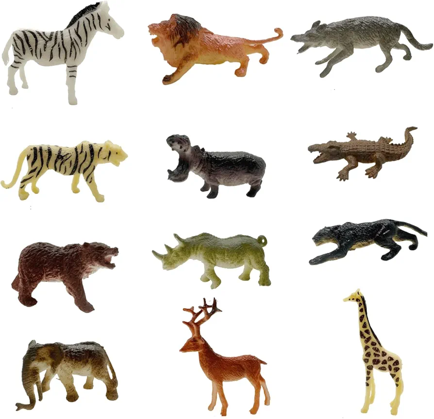 12PCS Small Animal Figures Realistic Figurine Wild Zoo Baby Animals Education Birthday Cake Party Gift Christmas Toy Set for Kids Children