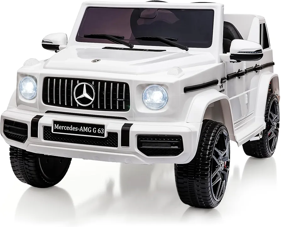 12V Kids Ride On Car, Hetoy Licensed Mercedes-Benz G63 Electric Car Battery Powered w/Parent Remote Control, LED Lights, Music, Radio, Electric Vehicle Ride on Toy for Kids, White