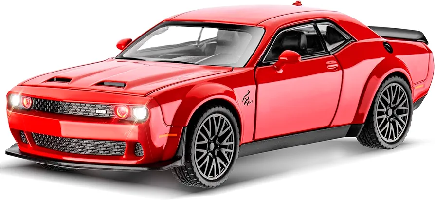 Hellcat Toy Model Car for Kids 1: 32 Scale Dodge Challenger Die cast Metel Toy Cars for Pull Back Model Car Hellcat with Sound and Light Hellcat Car Toy Birthday Gifts for 3+ Year Old Boys and Kids