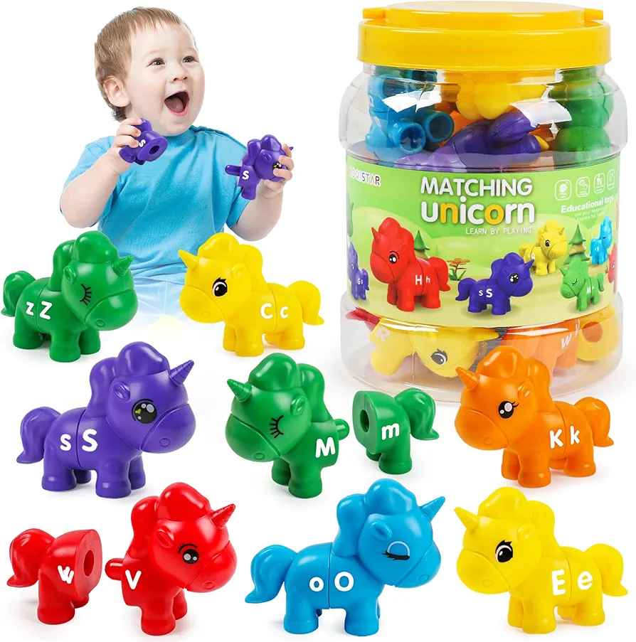 Matching Letter Montessori Toys for Toddlers,ABC Unicorn Alphabet Preschool Learning Activities Classroom Must Haves Sensory Sorting Educational Toy Sets for Kids Toddler 3 4 5 6 Years Old…