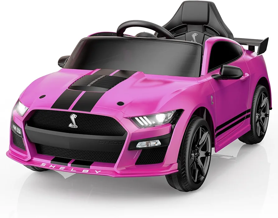 12V Licensed Ford Mustang Shelby GT500 Ride On Car,Electrical Vehicle Toy for Kids,Battery Powered Car with Spring Suspension/Parent Remote Control/Sound System for Ages 3-5 Years,Pink