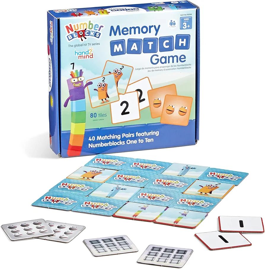 hand2mind Numberblocks Memory Match Game, Memory Card Game, Matching Games for Toddlers, Tile Game, Preschool Math Games for Kids Ages 3-5, Number Toys, Counting Toys, Toddler Learning Activities