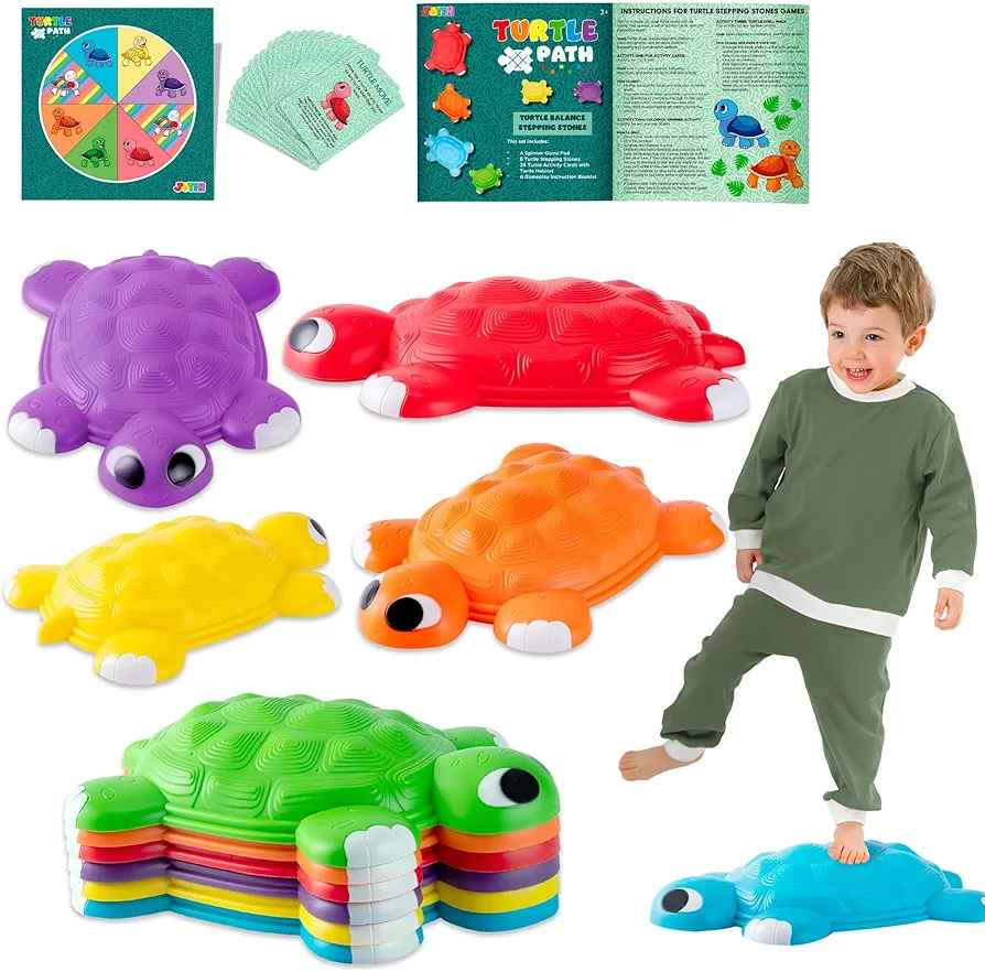 JOYIN Turtle Balance Stepping Stones, 6 Pcs Kids Turtle Jumping Stones Steps Stones Up to 265 Ibs, Toddler Obstacle Course Coordination Game Toys for Ages 3 Years and UP Indoor or Outdoor Play