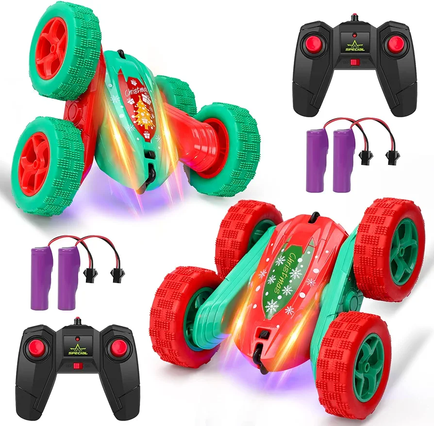 GAOMON 2PACK Remote Control Car RC Stunt Car for Kids,2.4Ghz High Speed Rock Crawler Vehicle,360 Rotating 4WD Off Road Double Sided Rotating Tumbling with 4 Rechargeable Battery.