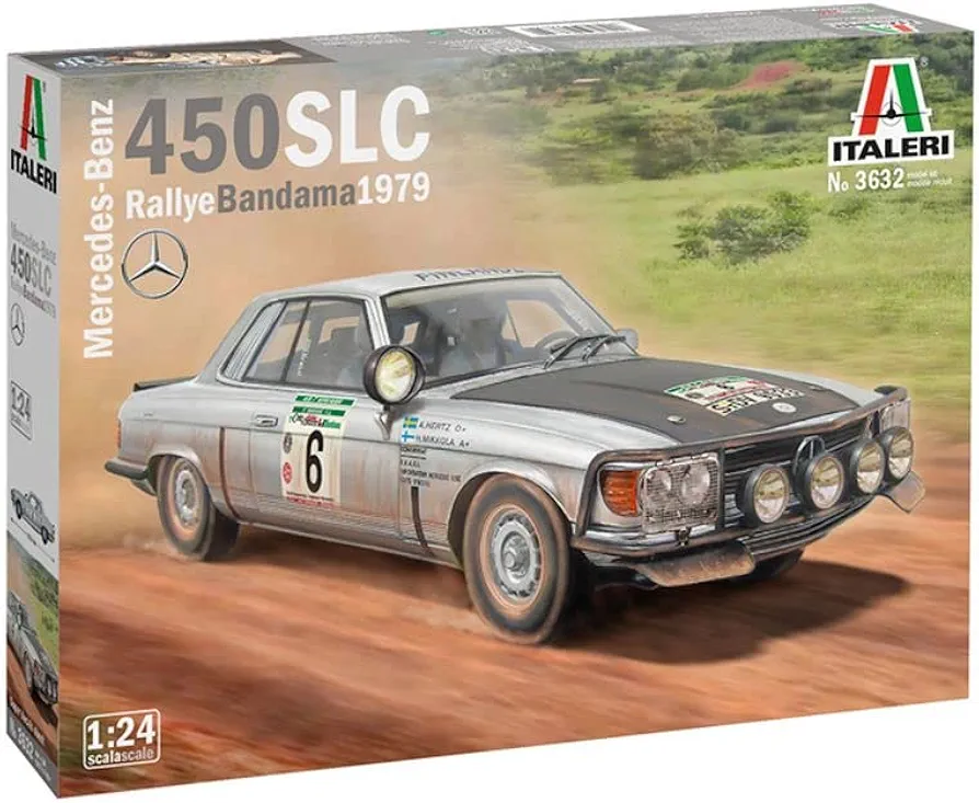 Italeri 3632S 1:24 Mercedes 450 SLC Rally d Bandama'79, Free-Standing Model Building, Crafts, Hobby, Gluing, Plastic kit, Detailed