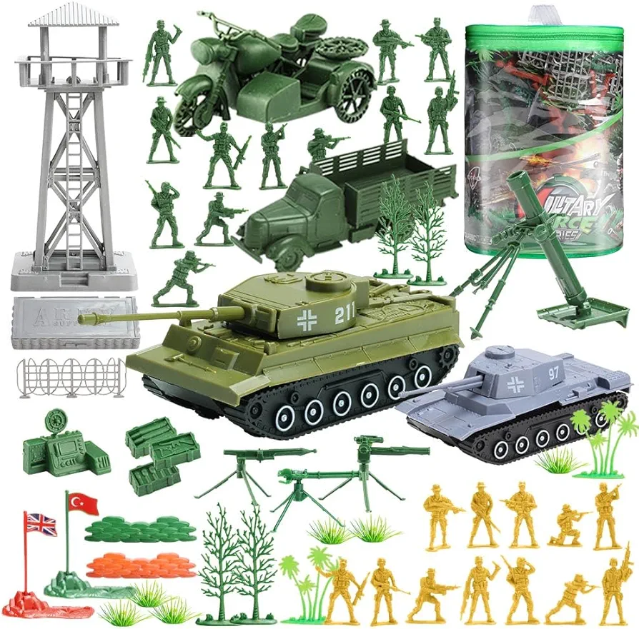 ViiKONDO Army Men Toy Military Playset Green vs Tan Soldier 150pcs Zipper Bag Special Forces Strike Modern Battle Armor Truck Tank Model Kit Fun Wargame Boy Gift