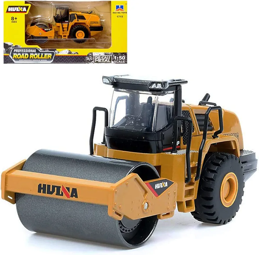 Gemini & Genius Construction Vehicle Toys Road Roller 1/50 Scale Die-cast Grader Engineering Road Planer Vehicle, Asphalt Drum Compactor Alloy Models Toys for Kids and Collection, Decoration for House