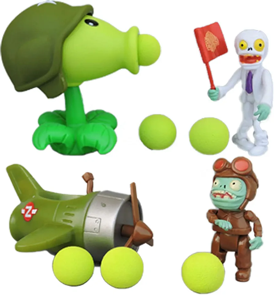 4 PCS Plants PVZ Toys Action Figures Zombies Toys Mini PVZ Set 1 2 Series Getling Pea Great Gifts for Kids and Fans, Birthday and Christmas Party