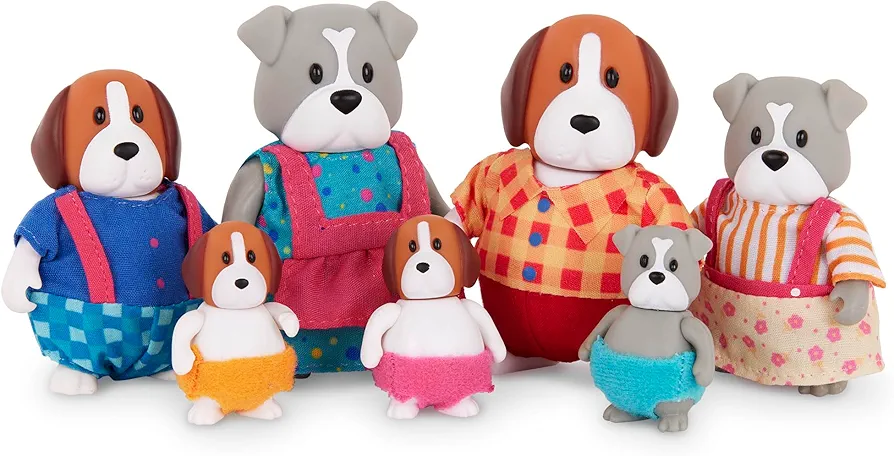 Li'l Woodzeez – Digglesby Dog Family – Non Flocked – Set of 7 Collectible Posable Dog Figures – Pretend Play Doll Figures – Gift Toy for Kids Age 3+