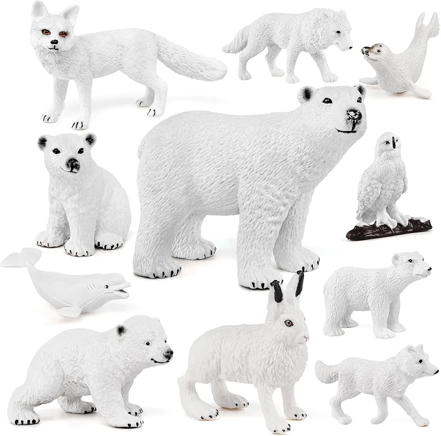 Atralo Service Arctic Polar Animals Model Playsets 11 PCS Polar Bear Arctic Fox Rabbit White Wolf Figure Model Toy Desktop Decoration Collection Party Favors Toys for Boys Girls Kids