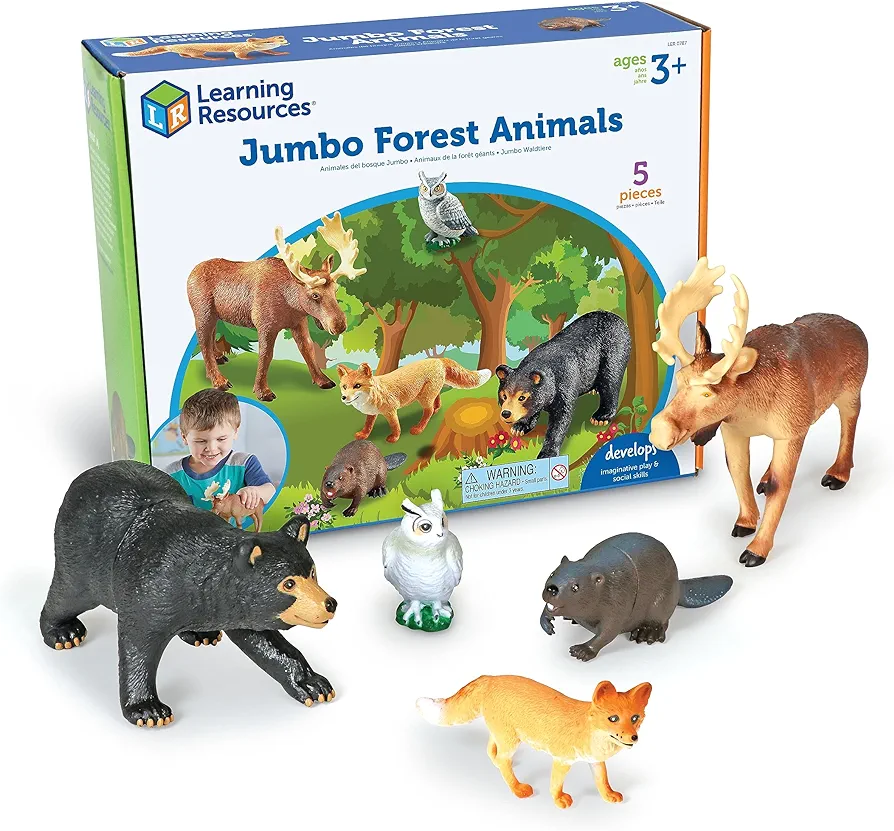 Learning Resources Jumbo Forest Animals - 5 Pieces, Ages 3+ Pretend Play Animals for Toddlers, Preschool Learning Toys, Kids Play Animal Figures, Zoo Animals